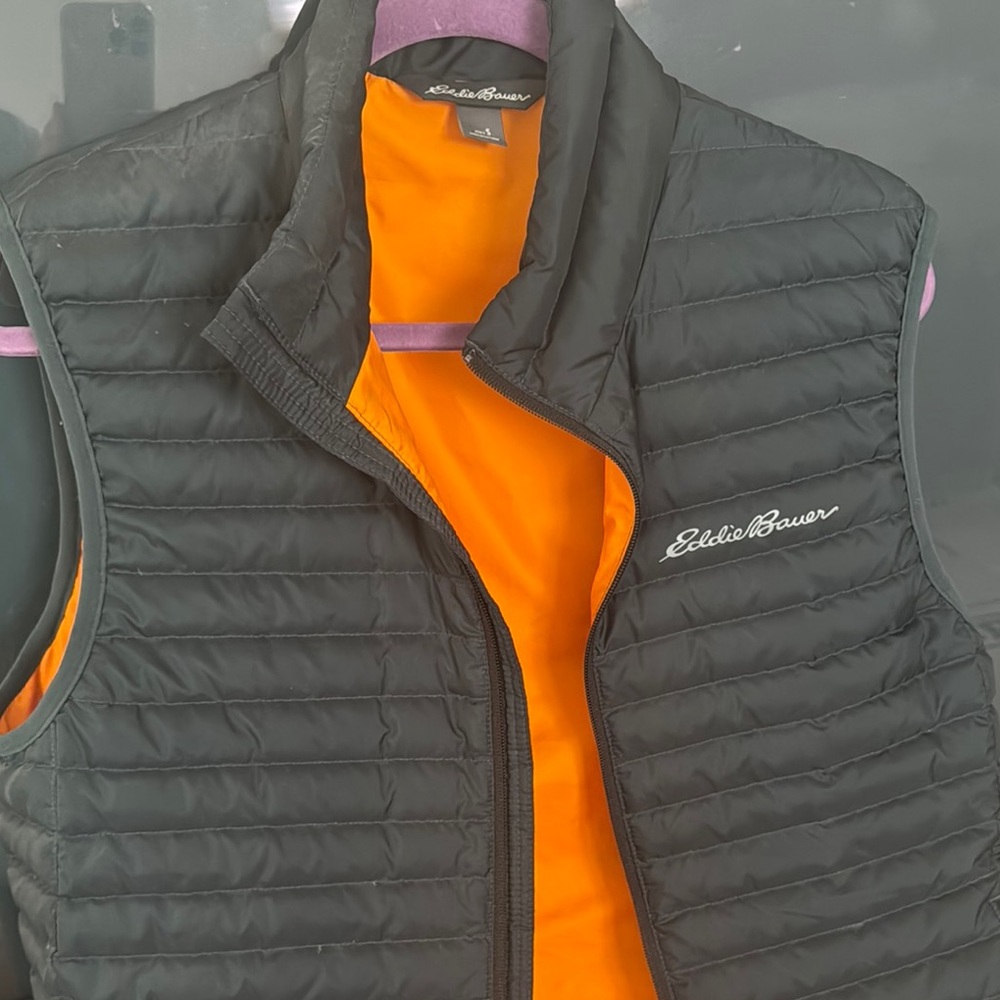 Eddie Bauer Black Puffer Vest with Orange Lining